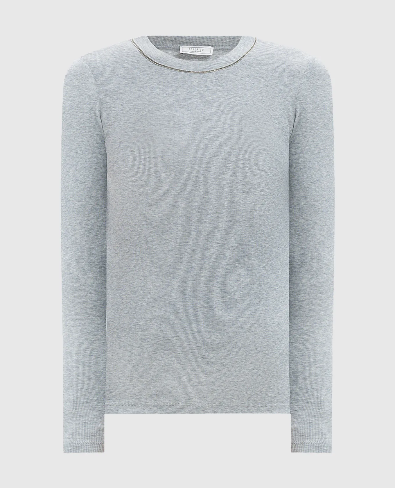 Peserico Gray melange ribbed jumper with monil chain