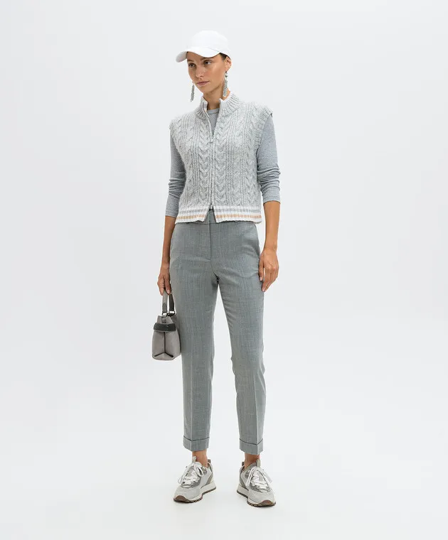 Peserico Gray melange ribbed jumper with monil chain