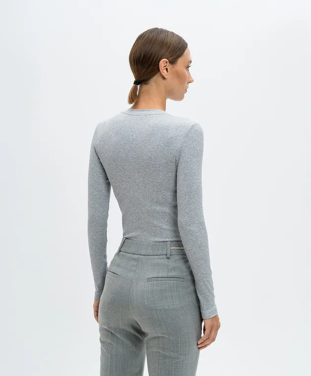 Peserico Gray melange ribbed jumper with monil chain