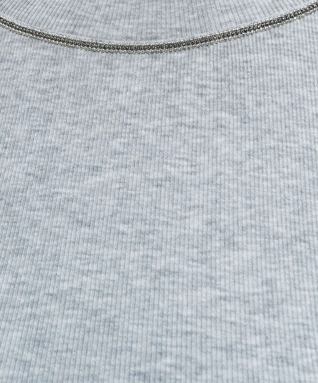 Peserico Gray melange ribbed jumper with monil chain